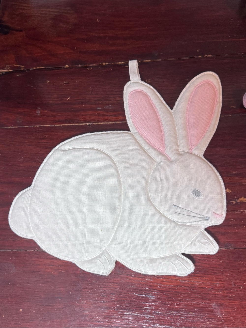 Vintage Easter Bunny Potholder Hot Pad Quilted Pink Ears Pastel Spring Decor
